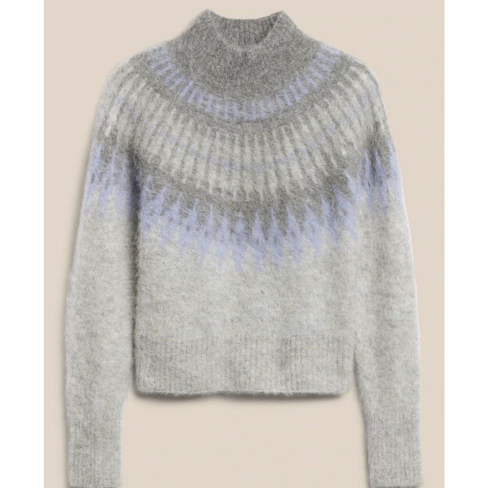 🎉 SALE 🥳 BANANA REPUBLIC Gray Fairisle Sweater Large Turtleneck Soft Alpaca